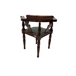 Captain Scott replica mahogany cabin chair, corner shaped with studded leather seat, with miniature prototype and paperwork