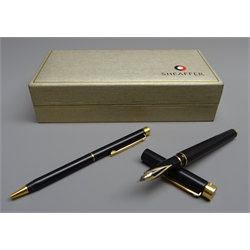  Writing Instruments - Sheaffer Targa fountain pen with '14K' gold nib and a matching ballpoint pen, boxed  