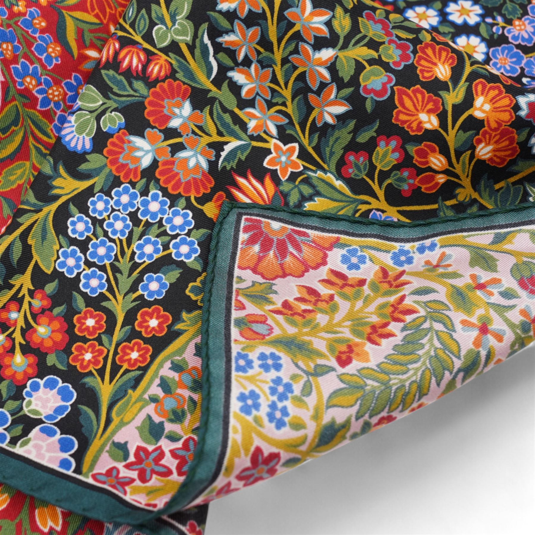 Two Liberty silk scarfs comprising 'Tanjore Gardens' and 'Lodden' both 45cm x 45cm, boxed (2) 