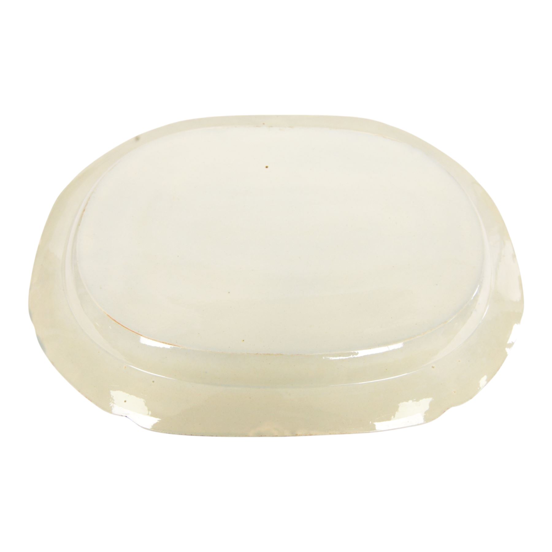 Pair of large 19th century blue and white platters, decorated in the Long Bridge pattern with pagodas, boats and figures, within a decorative border with scrolls, D39.5cm W52cm