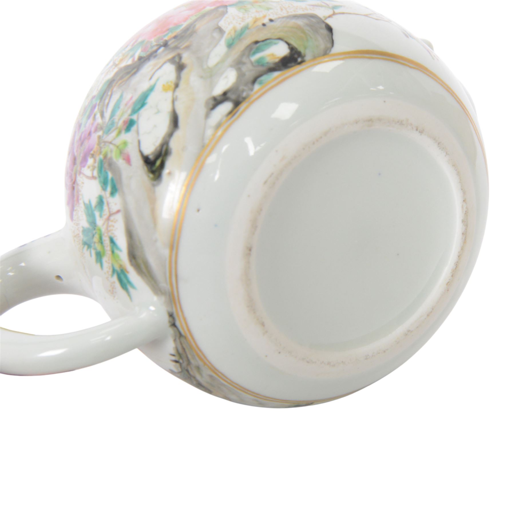 Japanese 19th century famille rose teapot, with Amsterdams Bont decoration, each face with chrysanthemums within a painted blue and gilt border, with six character kaisho style mark to underside of cover, H16cm 