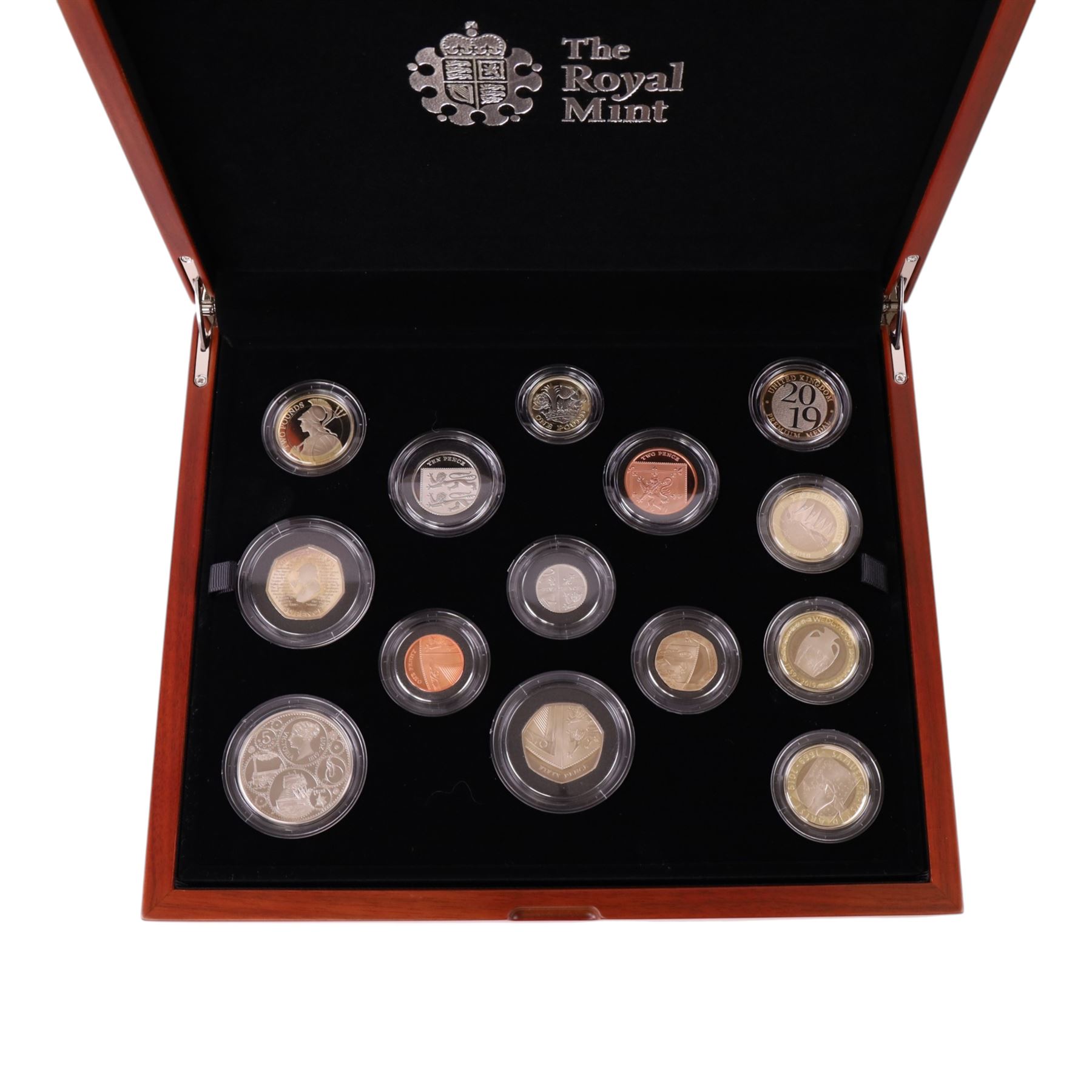 The Royal Mint United Kingdom 2019 premium proof fourteen coin set, cased with certificate