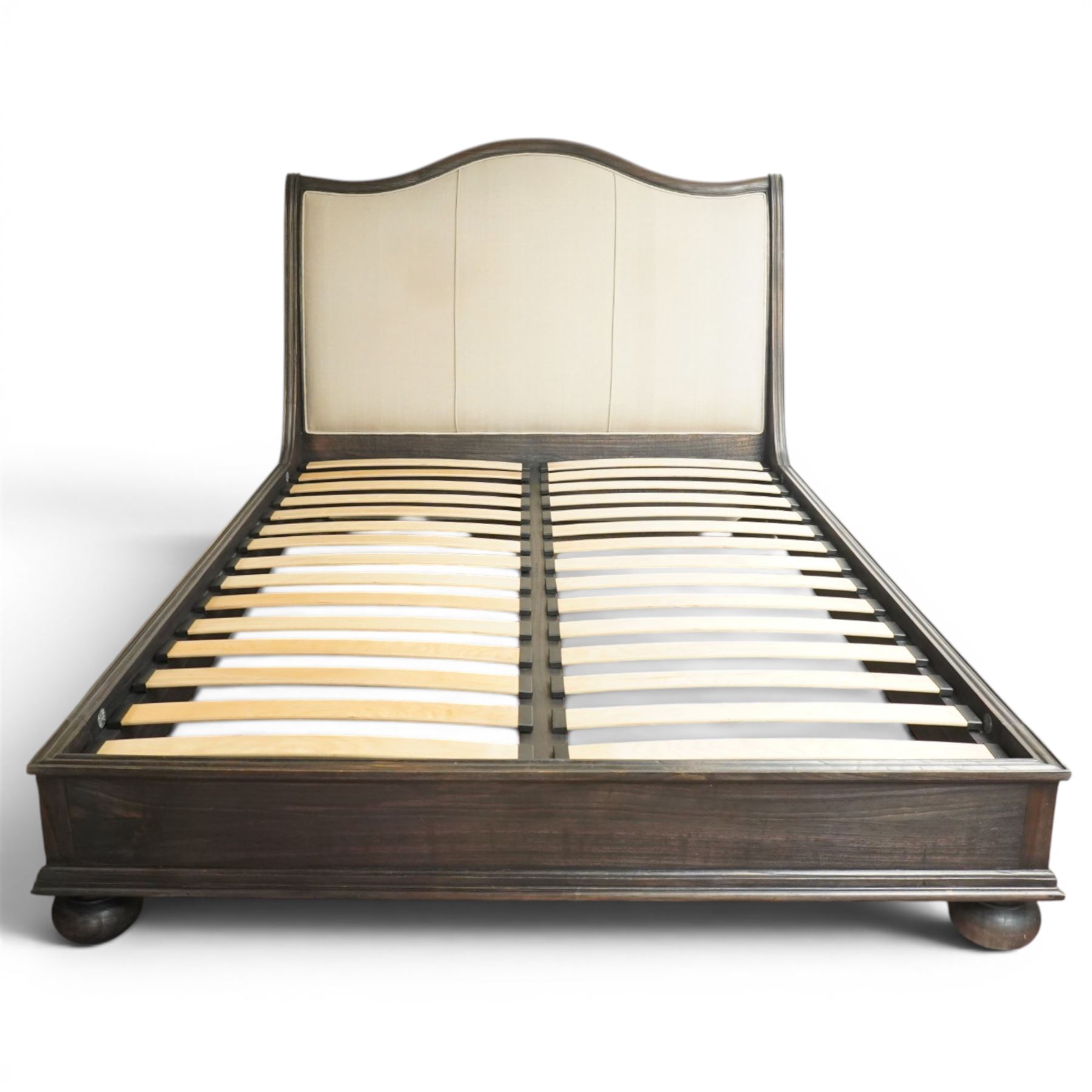 Frank Hudson - king size 'Safari' bed with charcoal finish and linen headboard over slatted base