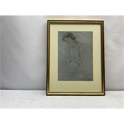 Jacob Kramer (Ukrainian/British 1892-1962): Figure of a Girl, charcoal and pastel signed and inscribed and dated 'To John with my best wishes from Jacob Kramer, April 1935', 30cm x 21cm