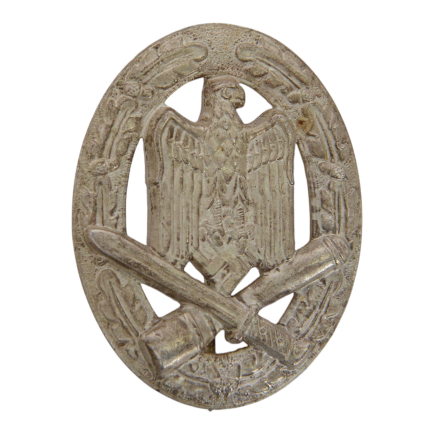 Third Reich army/Waffen SS general assault badge in silver, with maker mark AGM Gablonz to verso, H6cm
