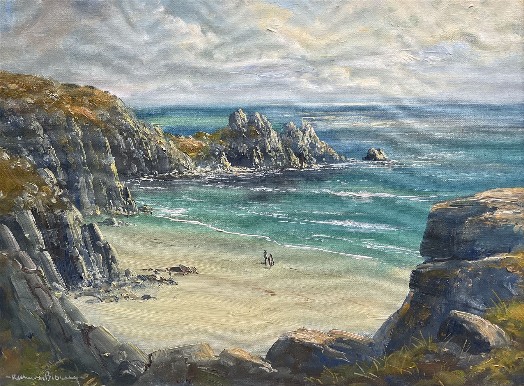 Richard Blowey (British 1947-): View Over a Cove, oil on canvas signed 29cm x 39cm