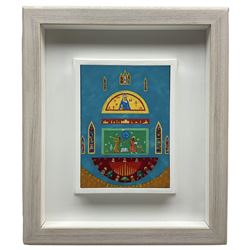 David Carson Shaw (British 1942-): 'Nativita Celeste', acrylic on board, signed, titled verso 16.5cm x 12cm