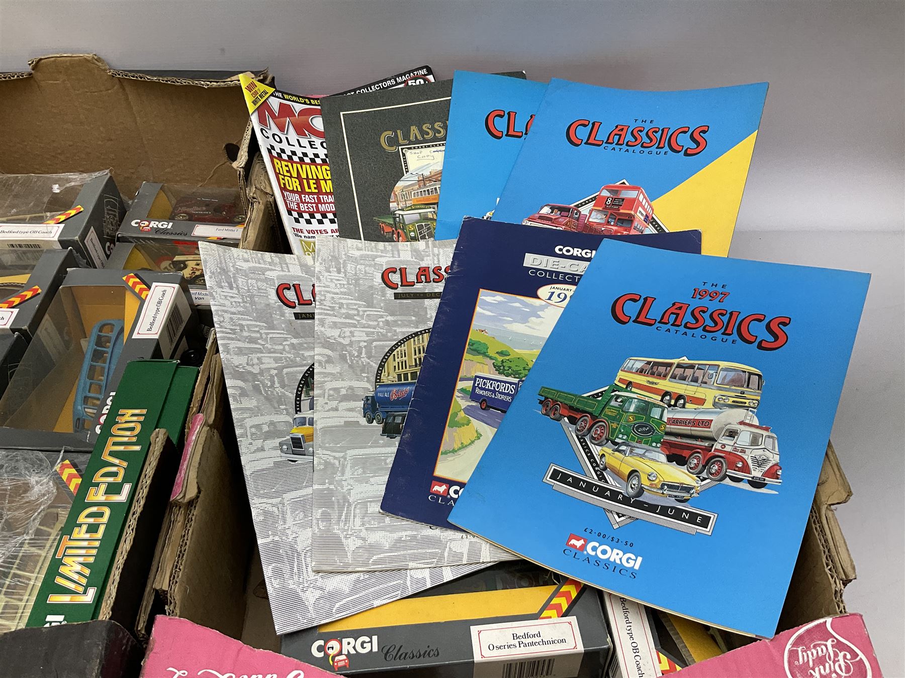 Corgi Classics commercial vehicles to include Bedford O series Van, Bedford type OB Coach, etc, boxed, other boxed Corgi models and boxed Atlas Editions Great British Buses, in three boxes