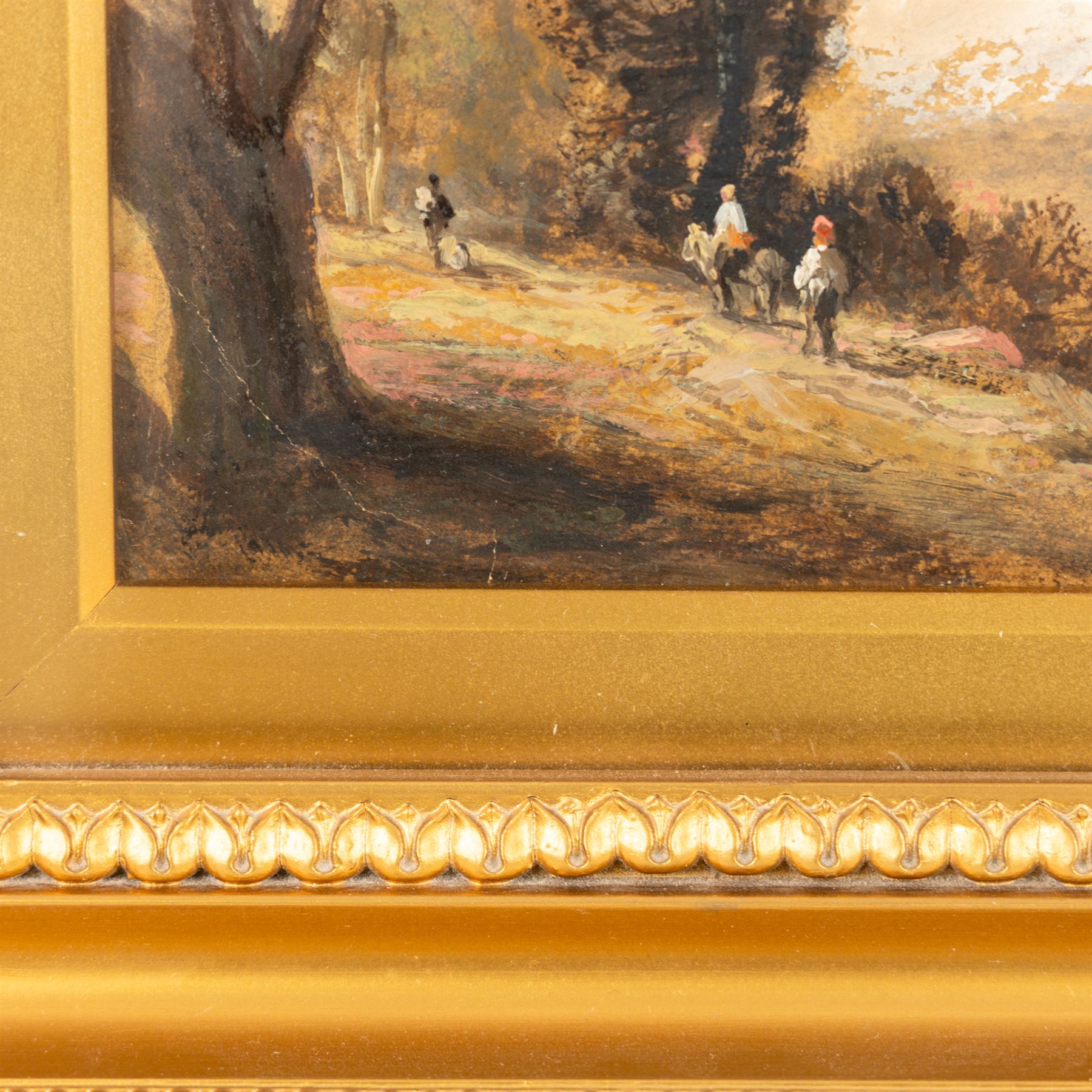 Attrib. James Duffield Harding (British 1798-1863): View of the East Yorkshire Coast, pencil unsigned 18cm x 27.5cm; Continental School (19th/20th century): Girl Underneath Archway, watercolour unsigned 24cm x 16cm and English School (19th/20th century): Horse Riders in a Forest Clearing, oil on board indistinctly signed 14cm x 20cm (3)