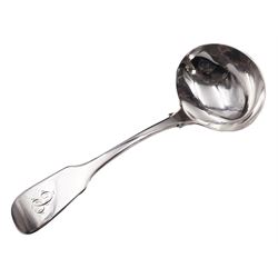 George IV provincial silver Fiddle pattern sauce ladle, with engraved initial to terminal, hallmarked James Barber, George Cattle II & William North, York 1826