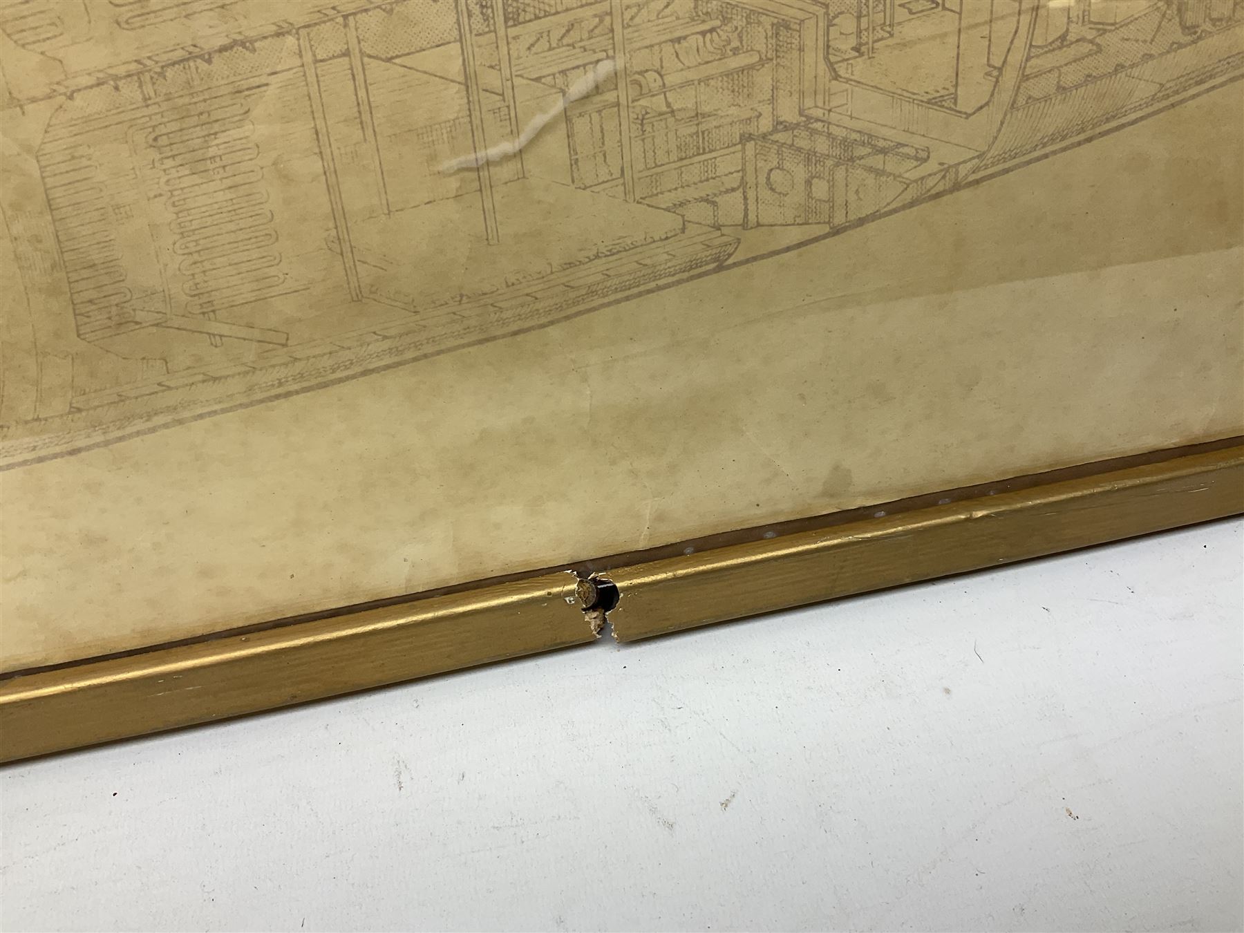 After Henry Scott: 'The Great Race from China to London' colour print together with large print diagram of a trawler, two other marine prints and a print of a WWII Halifax unit max 68cm x 108cm (5)