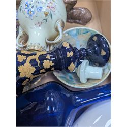 Continental silver vase and a collection of ceramics and glassware, including enamelled urn, Goldscheider deer figure, etc