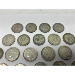 Approximately 260 grams of Great British pre 1947 silver two shillings coins 