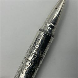 Silver Yard-o-Led Viceroy ballpoint pen, the foliate engraved barrel and cap hallmarked Birmingham 2004 and stamped 925, L11cm