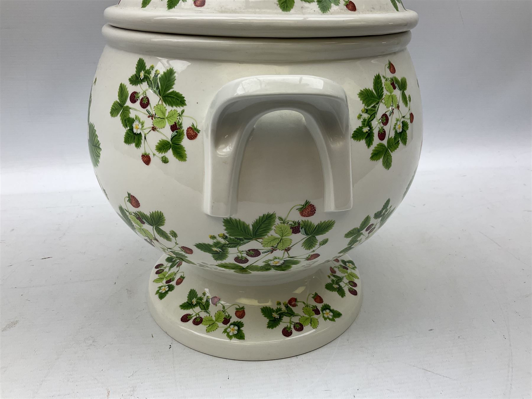 Large Portmeirion decorated in the 'Summer Strawberries' pattern soup tureen and ladle with twin handles, H32cm