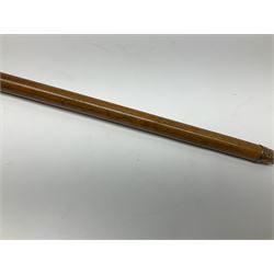 20th century walking cane, the carved wooden handle modelled as the head of a boxer dog with inset glass eyes and articulated and sprung jaw, upon a tapering Malacca shaft, L86.5cm