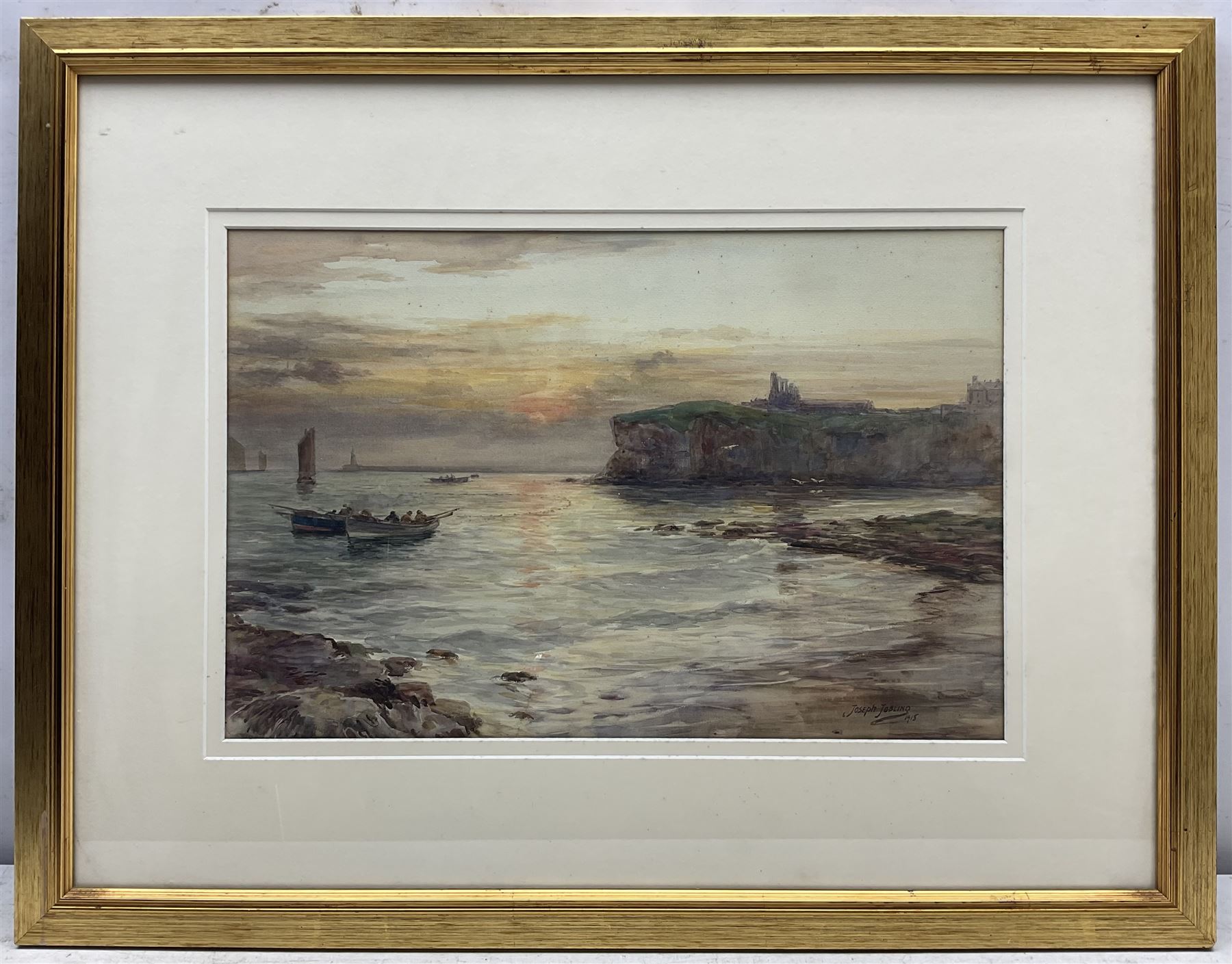Joseph Jobling (British 1870-1930): Sunrise over Tynemouth and the Abbey, watercolour signed and dated 1915, 29cm x 45cm 
Provenance: private collection, purchased David Duggleby Ltd 8th March 2010, Lot 92