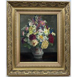 Ruth Latter (British 1869-1949): 'Flowers in a Vase', oil on canvas signed, titled on label verso 42cm x 33cm