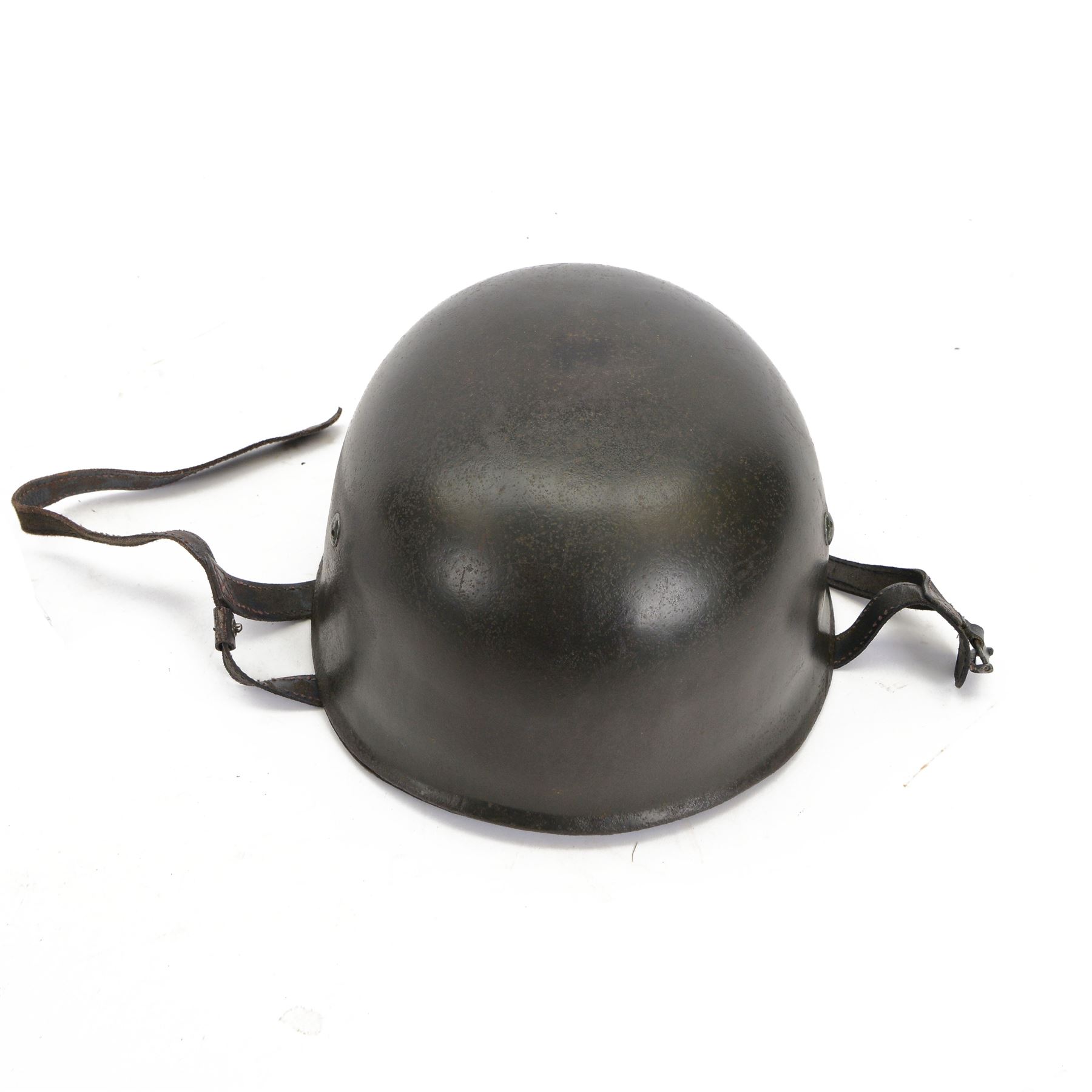 Reproduction German Fallschirmjager paratrooper helmet, inner webbing and leather chin strap, marked ET71 inside 