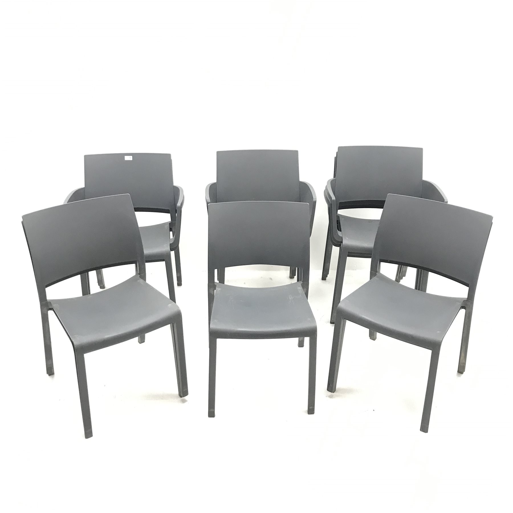 Set eleven moulded plastic stacking chairs, W59cm The Furnishings