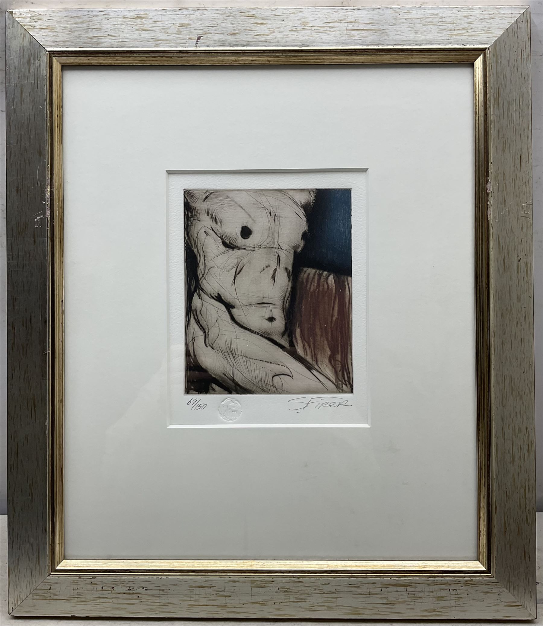 Sergei Firer (Russian 1954-): Nude Studies, set of three limited edition colour etchings signed and numbered in pencil, with blindstamp, 18cm x 15cm (3)