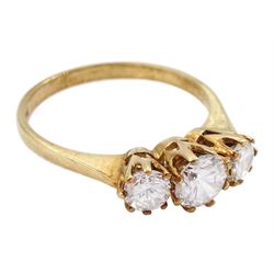 9ct gold three stone cubic zirconia ring, hallmarked