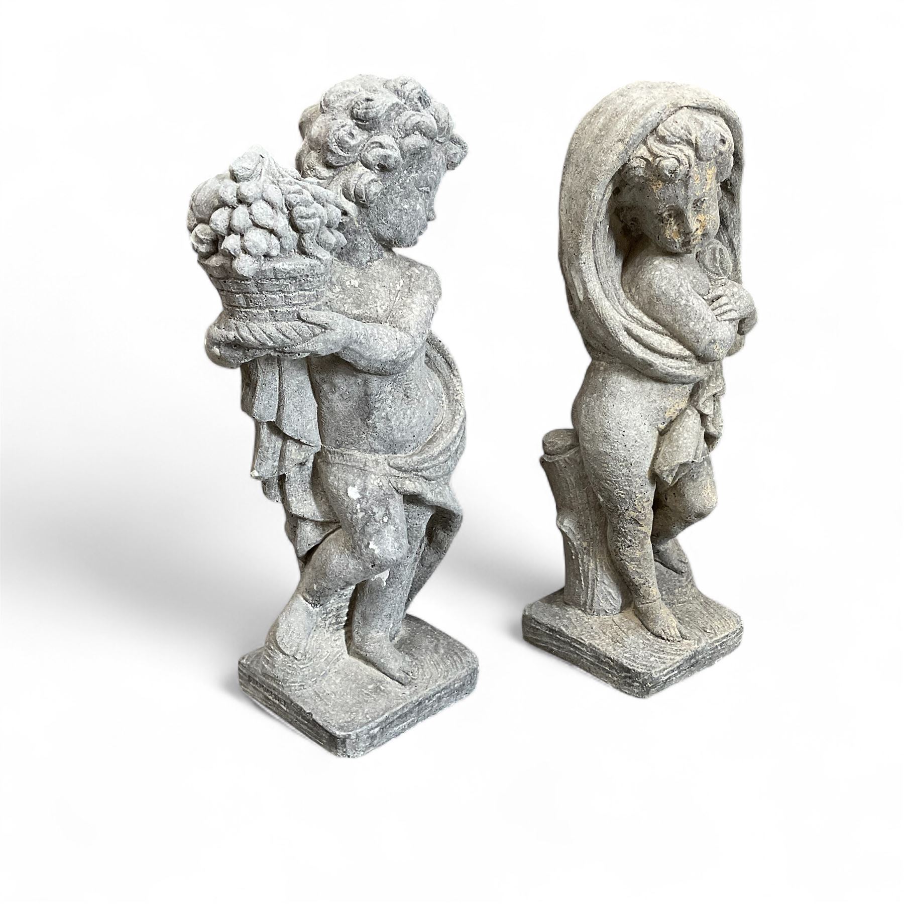 Set of cast stone cherub season statues