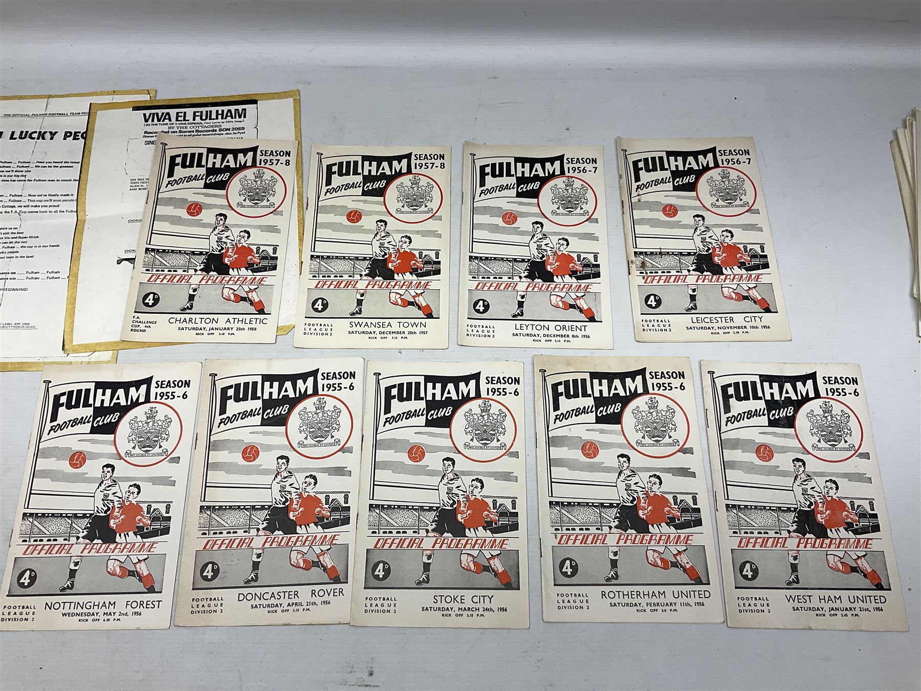 Fulham F.C. programmes - twenty-seven home matches 1949/50 - 1957/58; and two photocopies of memorabilia items