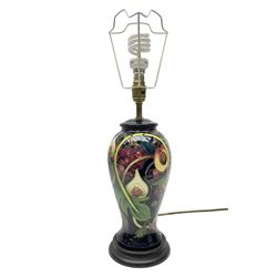 Moorcroft table lamp of baluster form, decorated in the Queens Choice pattern by Emma Bossons, H49cm