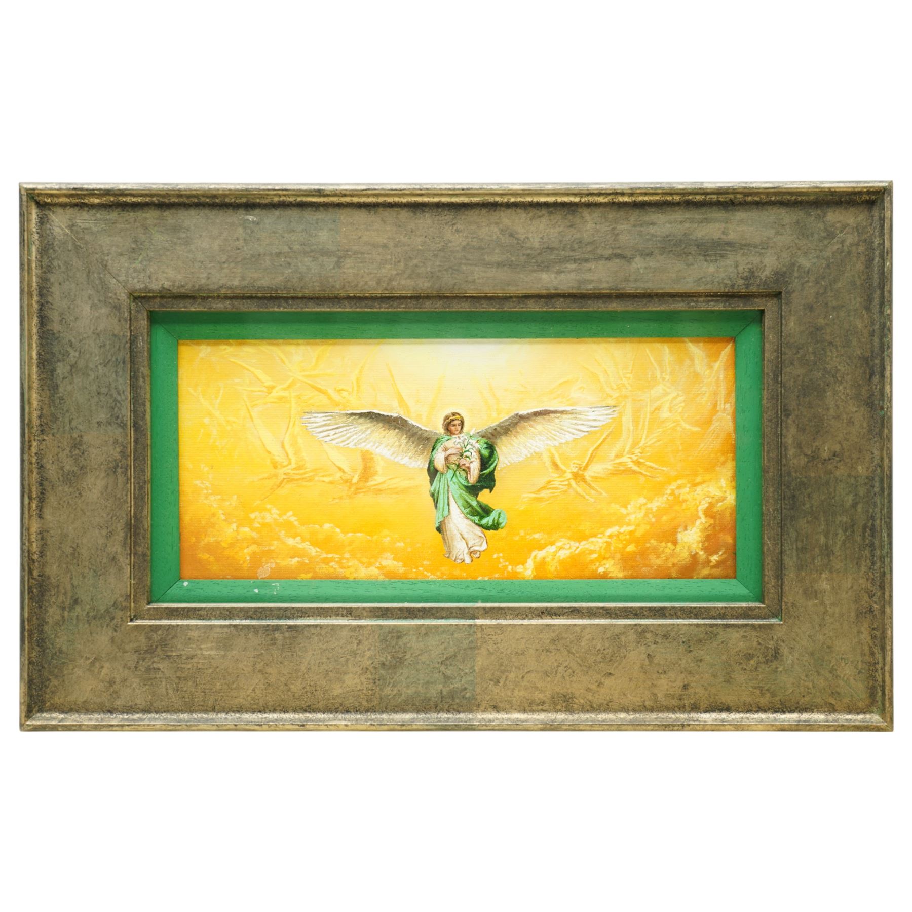 Victor Arseni (Moldovan 1969-): The Four Archangels - Michael Gabriel Raphael and Uriel, set four oils on board signed and inscribed verso 13cm x 29cm (4)