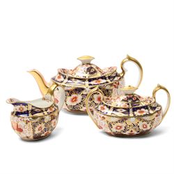 Royal Crown Derby pattern 2451 three-piece tea service, comprising teapot, covered sucrier...