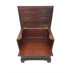George III mahogany commode, double-hinged lid enclosing single shelf, disguised as a four drawer chest, on bracket feet