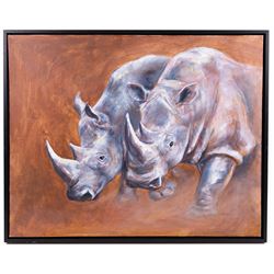 Continental School (Contemporary): Rhinos Elephants and a Zebra, set of three portraits unsigned, max 60cm x 76cm (two unframed)