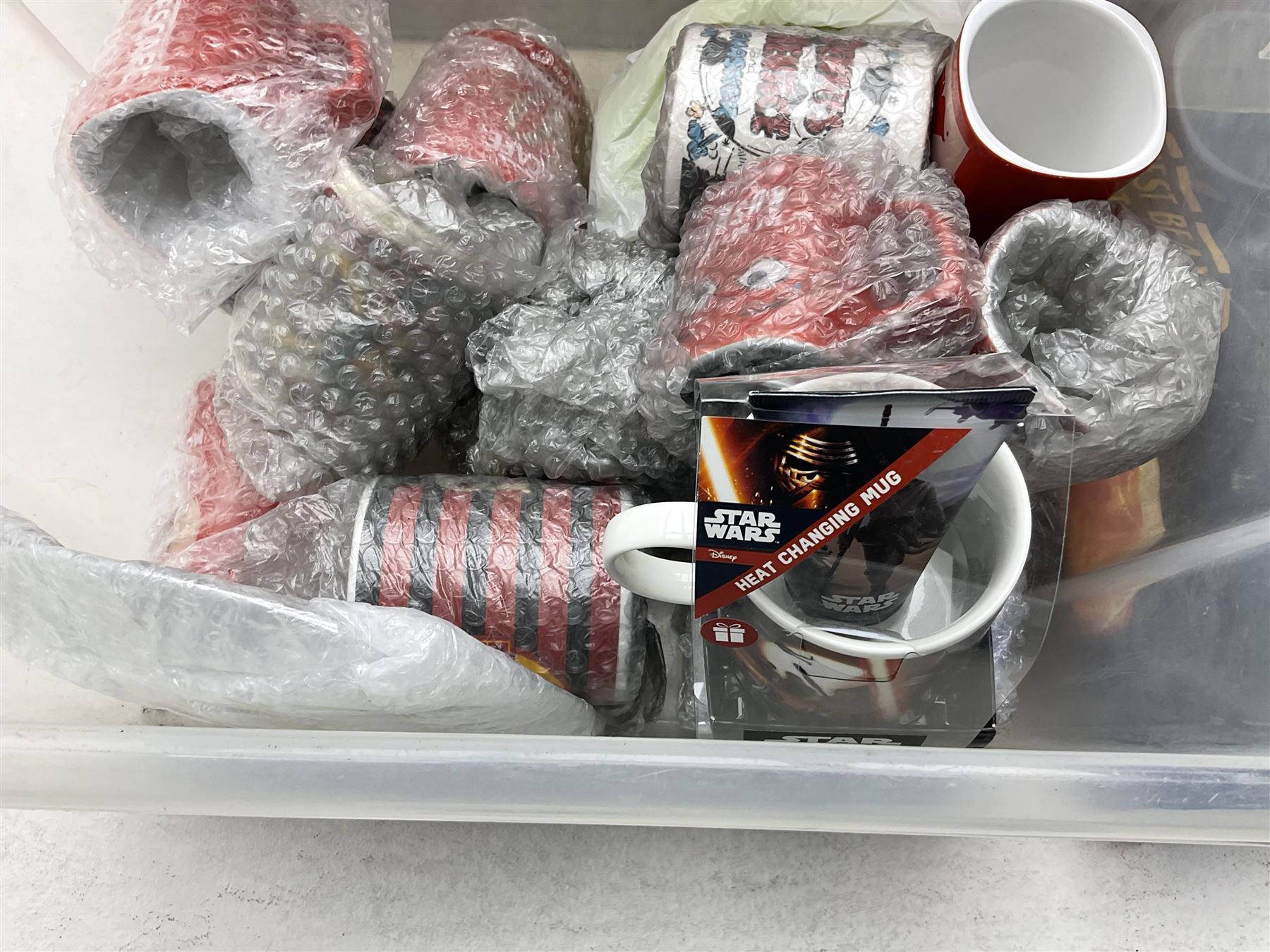 Quantity of Nescafe memorabilia and merchandise, and various mugs, Star Wars etc in two boxes