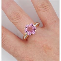 9ct gold snowflake cut fancy pink topaz ring, with white zircon shoulders, hallmarked