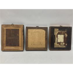 Collection of 19th century and later small frames, to include walnut examples, containing portrait miniatures, Victorian bird study, cross stitch etc