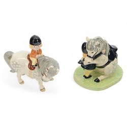 Three Royal Doulton Thelwell figures comprising Body Brush NT7, Ice Cream Treat NT9 and He'll Find You NT12, together with Beswick Thelwell figure and one other 
