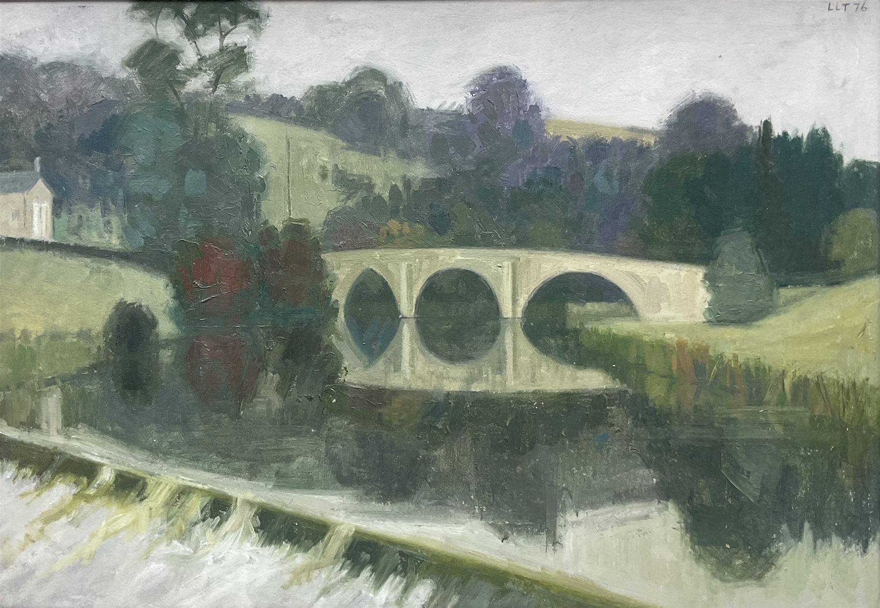 Lawrence Leifchild Toynbee (British 1922-2002): Bridge at Kirkham Priory Yorkshire, oil on board signed with initials and dated '76, 52cm x 75cm
Notes: Toynbee attended Ampleforth College and Oxford University then studied at Ruskin School of Drawing Oxford 1945-47. Several teaching appointments inc. Ruskin, Oxford School of Art and Morley College. Latterly he lived at Ganthorpe, Terrington near Malton a few miles from Kirkham Priory