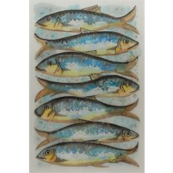 Penny Wicks (British 1949-): 'Sardines', batik signed 34cm x 49cm