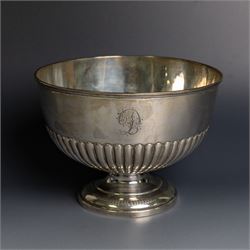 Late Victorian silver rose bowl, of part fluted form, upon a circular domed foot, hallmark...