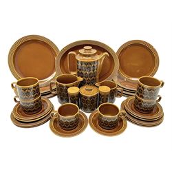 Hornsea Heirloom pattern coffee service for six, comprising of coffee pot, covered sucrier, milk jug, hot water jug, dessert plates, side plates, dinner plates, jug, salt and pepper shakers and serving platter 