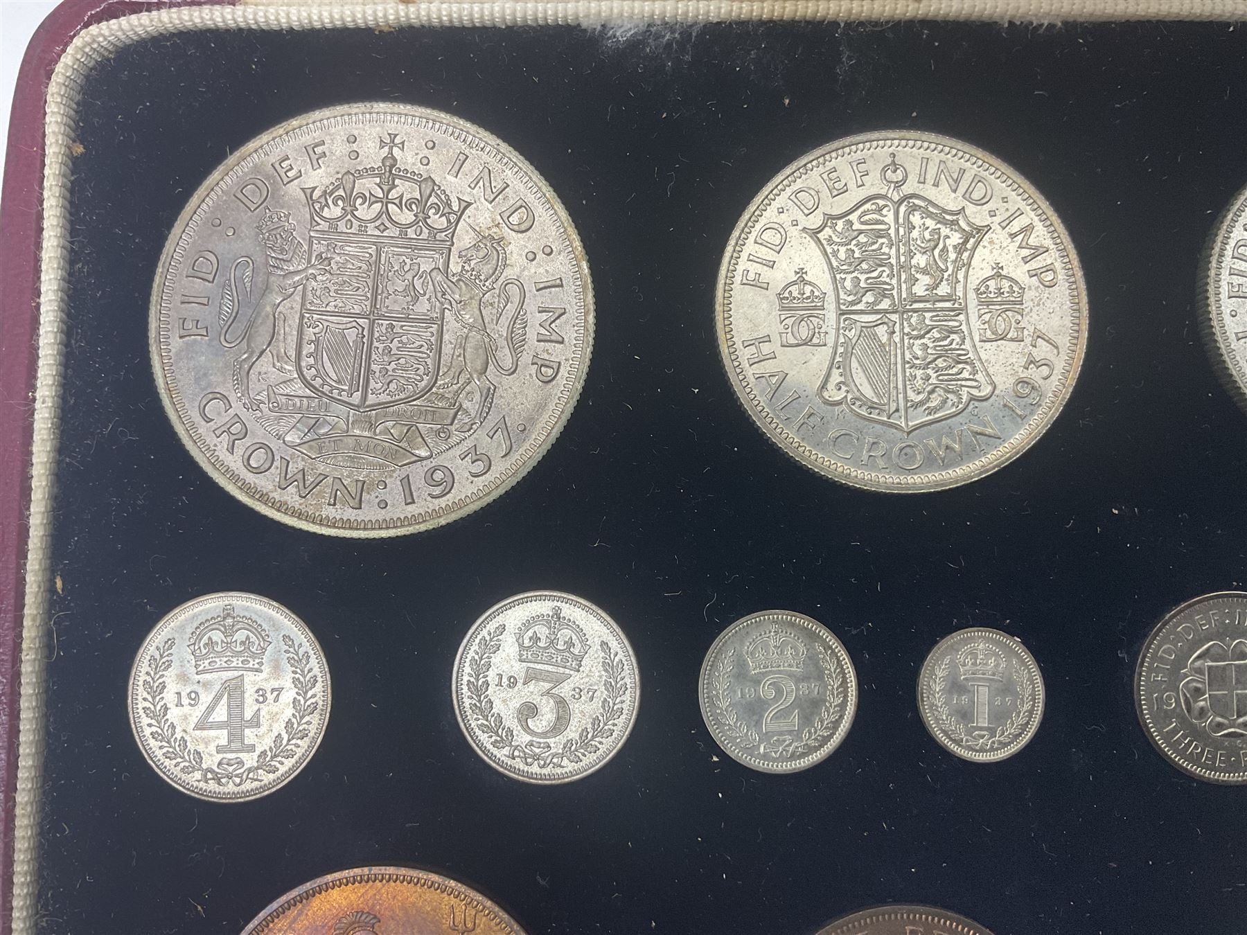 King George VI 1937 specimen coin set, farthing to crown including maundy coinage, in dated case