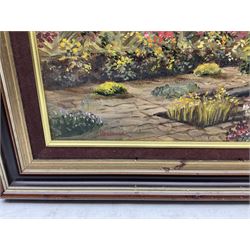 James Hardaker (British 1901-1991): 'Part of the Garden Meadowcroft - Bingley Yorkshire', oil on board signed, titled verso 38cm x 60cm