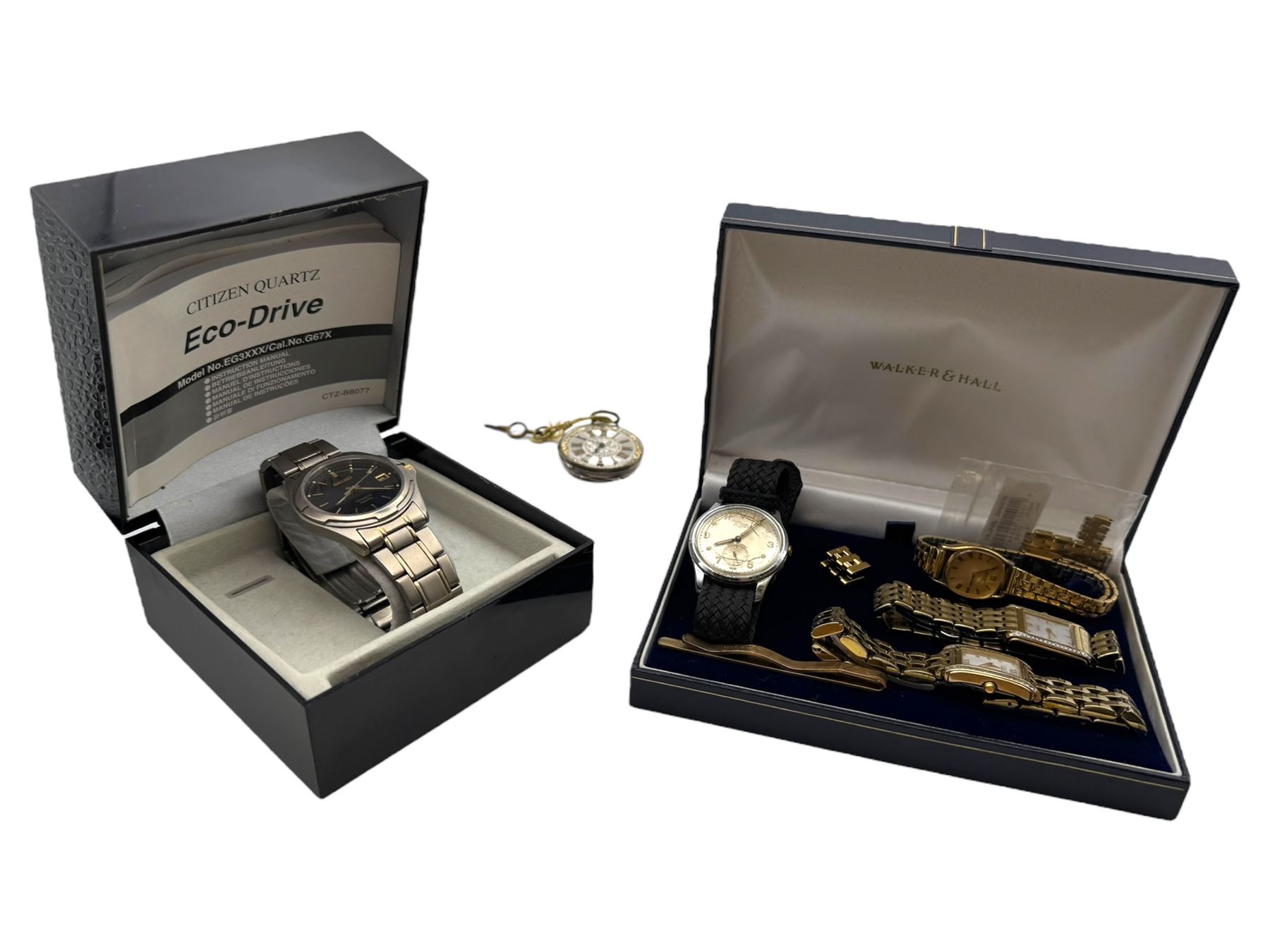 Seiko titanium wristwatch, together with a quartz wristwatch, Cyma Triplex manual wind wristwatch and three others, including Citizen and a fob watch