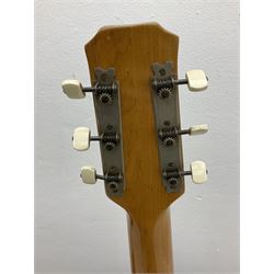 1950s acoustic guitar with f-holes and pickguard L105cm; black fur lined hard carrying case