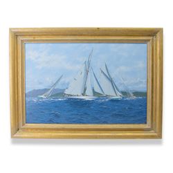 James Miller (British 1962-): 'Classic 15s off St Tropez -Mariska Hispania The Lady Anne and Tuiga', oil on canvas signed, titled verso 60cm x 90cm