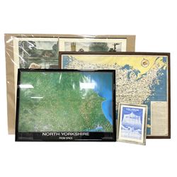 Shell advertising posters, comprising Shell Guide to Hampshire by Keith Shackleton and Shell Guide to Oxfordshire by Walter Hoyle, together with framed St. Moritz advert and two framed maps, Shell adverts 51x74 (5)