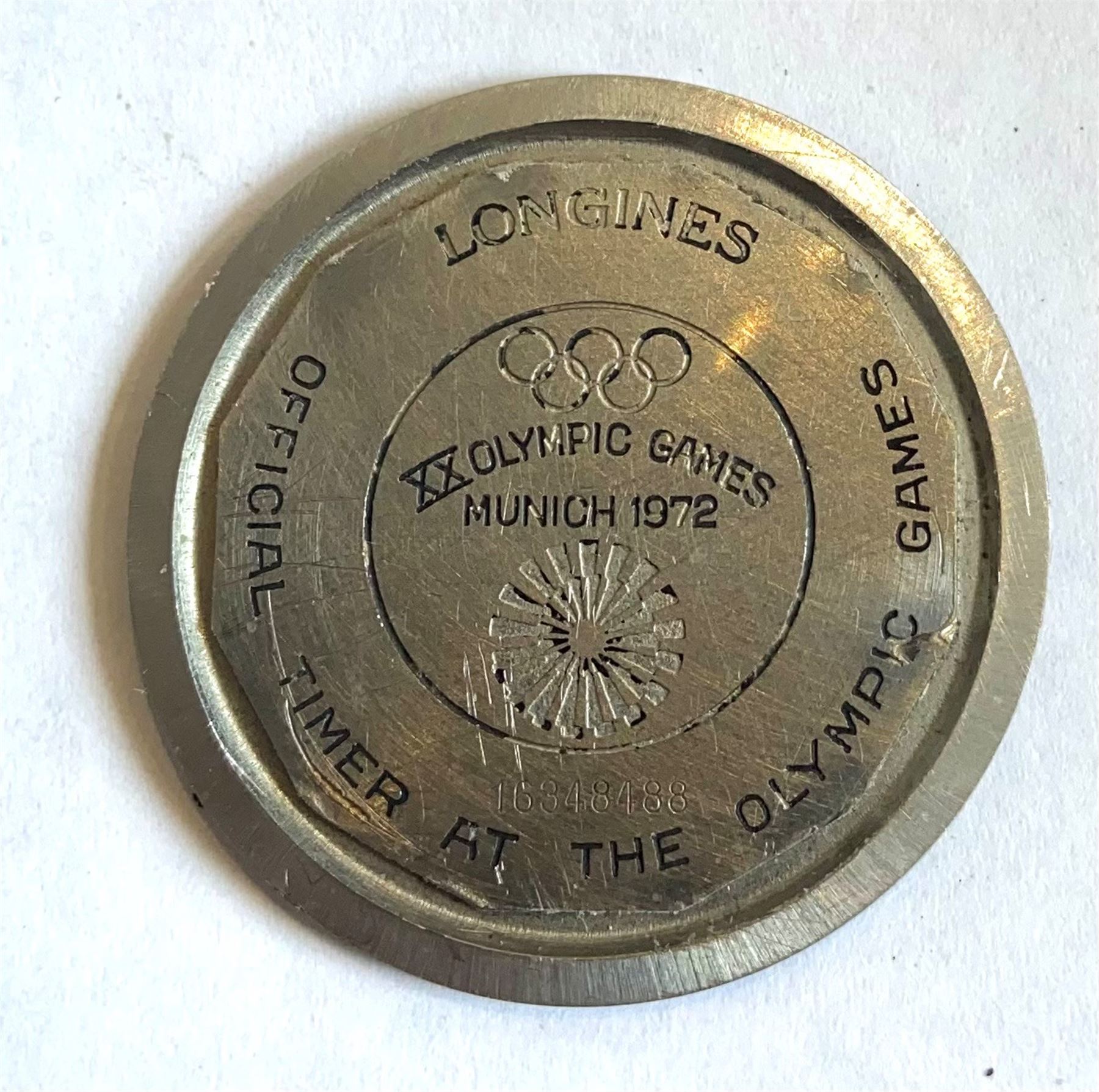 Longines Admiral HF gentleman's stainless steel manual wind wristwatch, Ref. 2303, Cal. 6942, the back case engraved Olympic Games Munich 1972, on expanding stainless steel strap