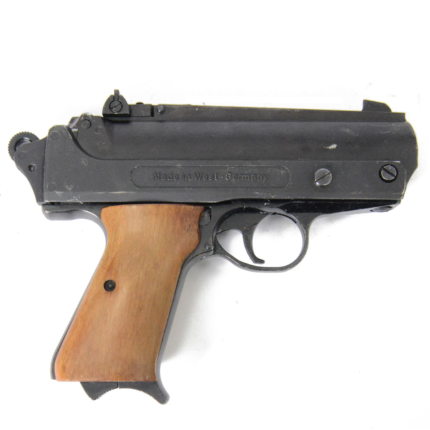 FB Record Jumbo .177 air pistol with shaped wooden grips and adjustable sights, L18cm