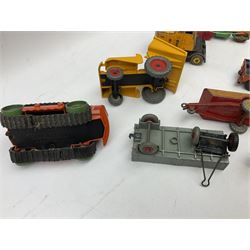 Dinky - nineteen unboxed and playworn/repainted die-cast models including Muir Hill Dumper, Muir Hill 2WL and Heavy Tractor; all repainted; Coles Mobile Crane, two Aveling-Barford steam rollers; Massey-Harris tractor and manure spreader; Land Rover; nine various trailers etc (19)